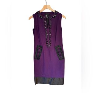 Etcetera Royal Purple Wool Blend Beaded Colorblock Sheath Dress Sz 2